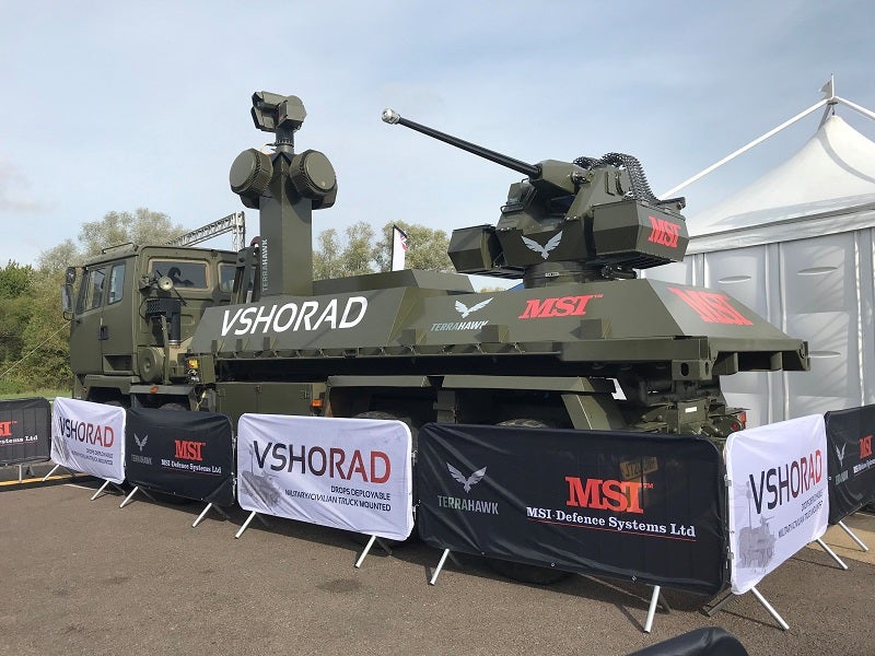MSI-Defence Systems has combined its naval gun to a flat-bed vehicle to produce a mobile counter-drone capability