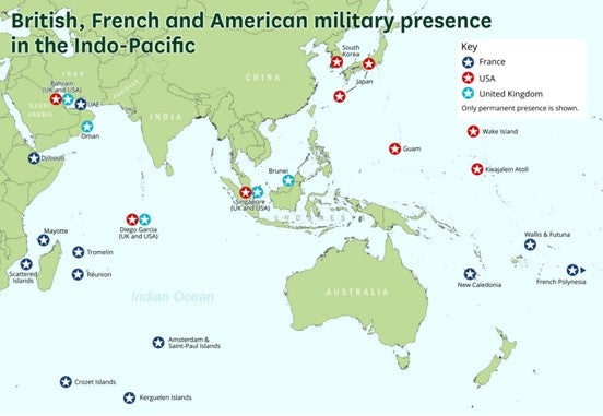British French and American Indo Pacific presence map